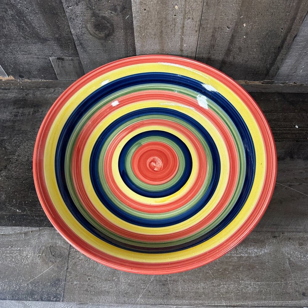 SWIRL‎ Hand Painted Collection Pasta Serving Bowl 12x12x3 MultiColor Rainbow